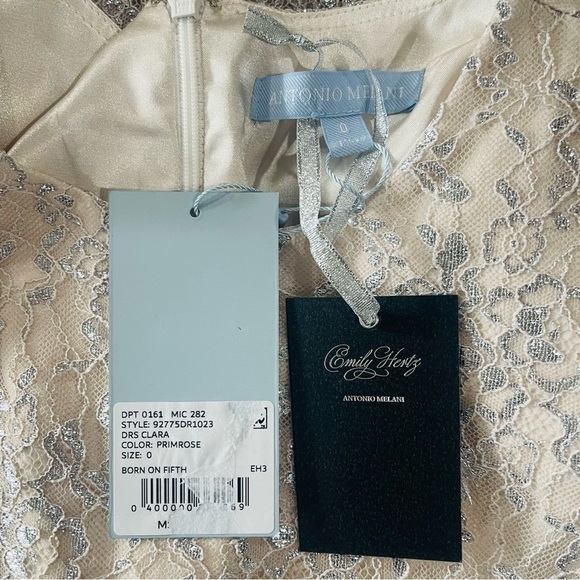 Antonio Melani Born on Fifth Silver Metallic Lace Long Sleeve Tiered Dress NEW - Picture 14 of 14